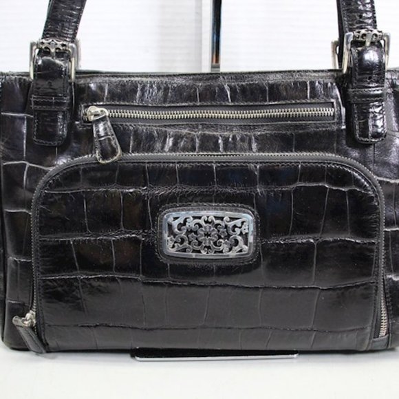 Brighton Dark Brown Croc Embossed Patent Leather Shoulder Bag - Picture 2 of 16